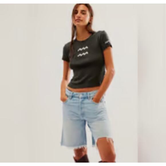 Free People Tops - NWT Free People X The Laundry Room Womens Aquarius Stitch T-Shirt Black Size L